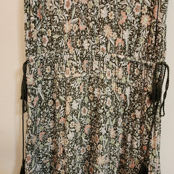 J Jill TierMaxi Floral Dress Women L Boho Khaki Green Slvless Cottage core Chic - Picture 7 of 14